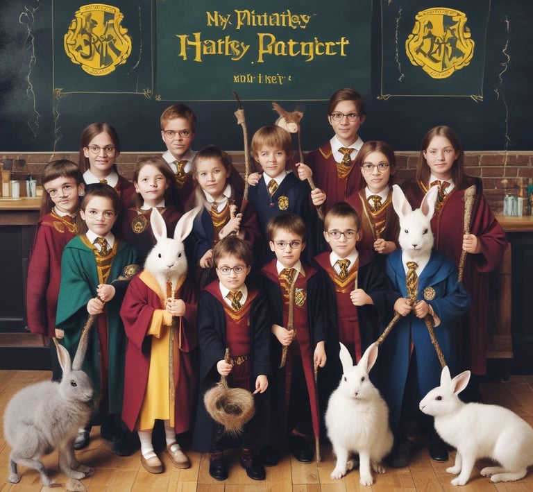 An ornate facade of a building decorated with garlands and red bows, featuring a vintage-style sign that reads 'Main Magic Street' in bright colors. The windows are adorned with green awnings, and there are people walking by on the street below.