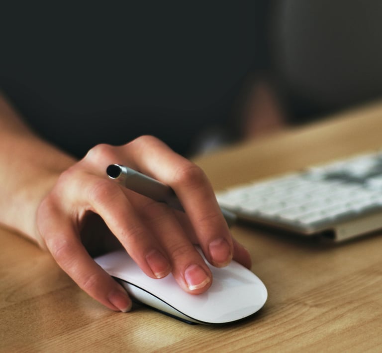 a person's hand holding a computer mouse