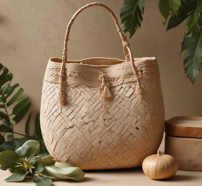 a basket weave bag with a wooden handle and a wooden handle