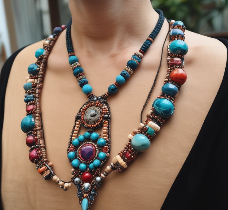 Collar de piedras turquesa y macramé hechas a mano