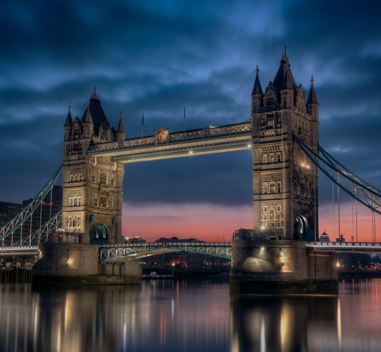 a bridge spanning the width of a river
