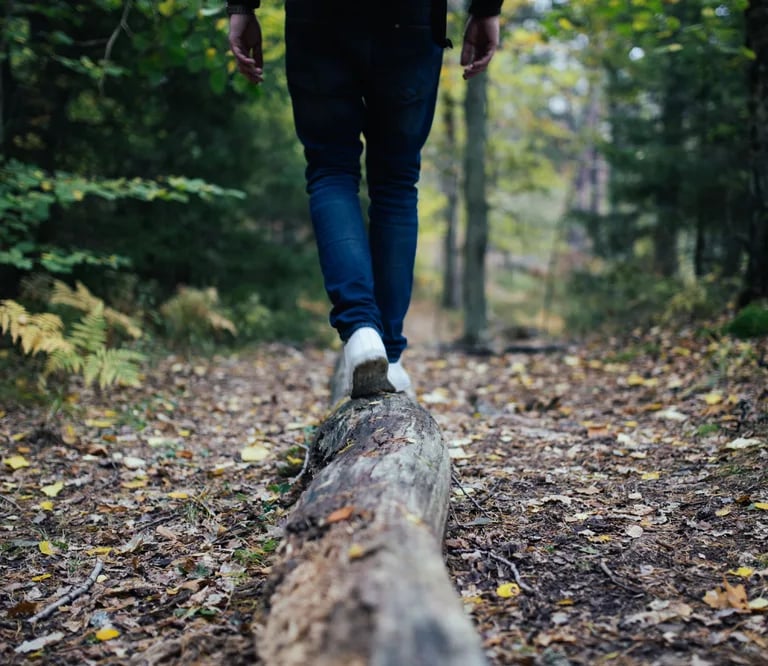 Person walking a wooded trail, symbolizing healing from trauma