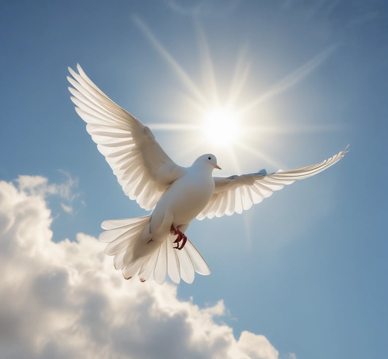 A joyful dog mid-leap, captured in a field of wildflowers under a clear blue sky.