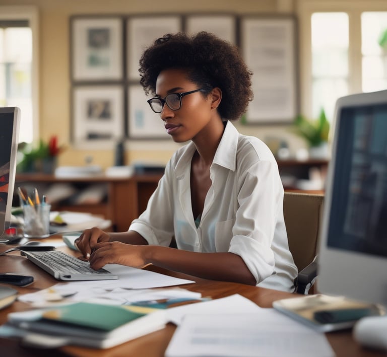 A man wearing a security guard uniform and cap stands partially hidden behind green foliage, with a visible security badge on his shirt. The background features a building with linear architectural details.