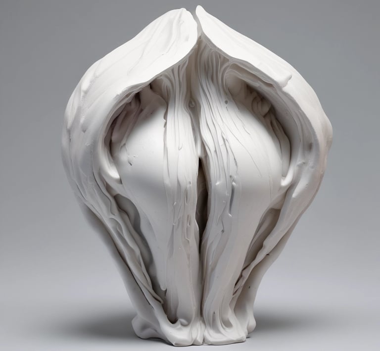 A delicate sculpture of a woman's vulva in bronze.