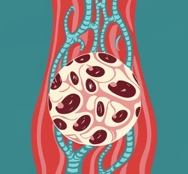 a large, colorful, abstracted image of a sphere with a sphere of jelly