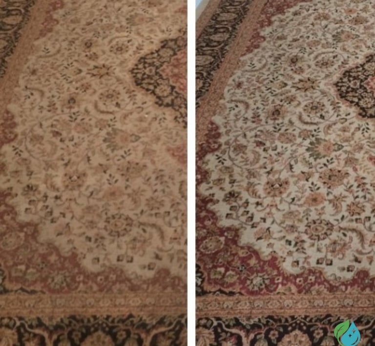Avant-après nettoyage professionnel de tapis oriental à motifs par NetT à Toulouse