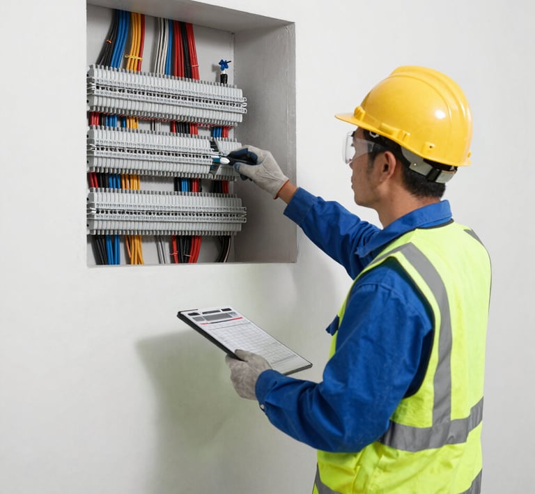 An electrician working on a commercial wiring project.