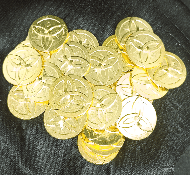a pile of Nordic rune marked golden coins on a black background