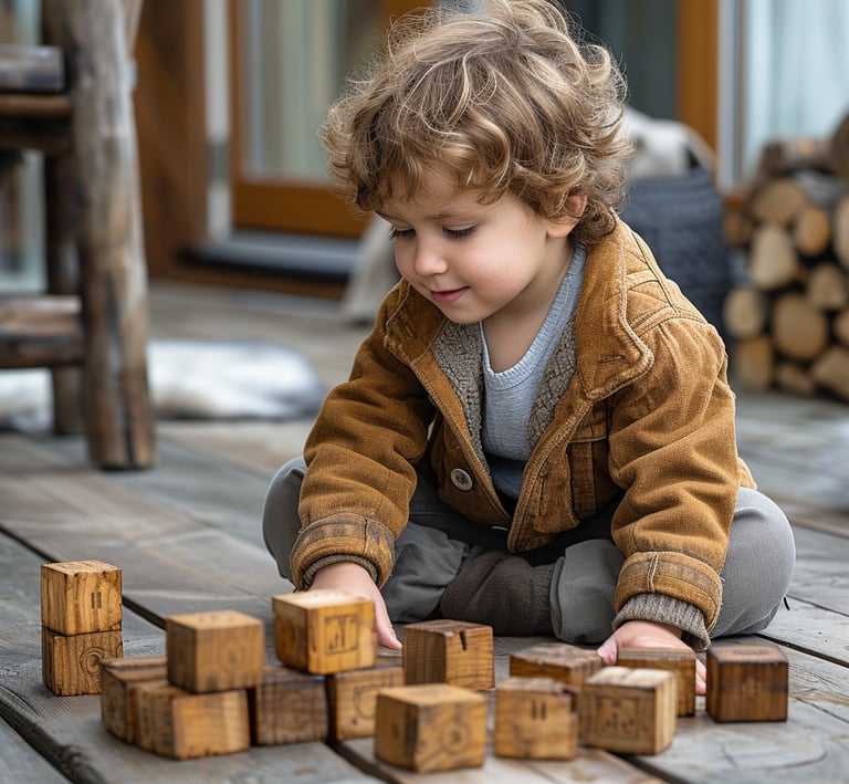 Kind spielt mit Holzspielzeug