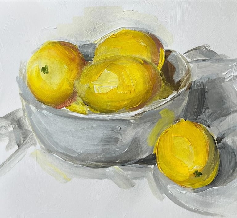 Study of Lemons in White Bowl in Acrylic