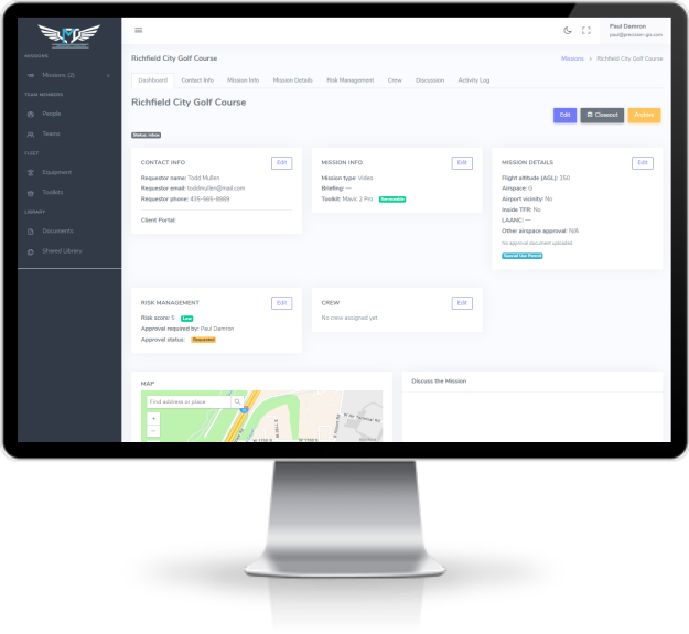 Drone mission planning software dashboard