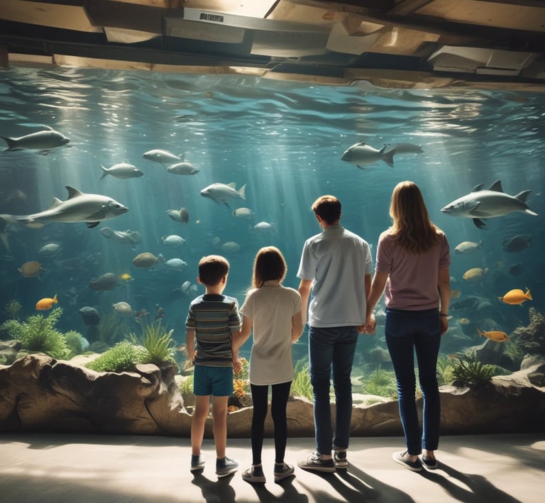 A family hiking in the lush mountains of California.
