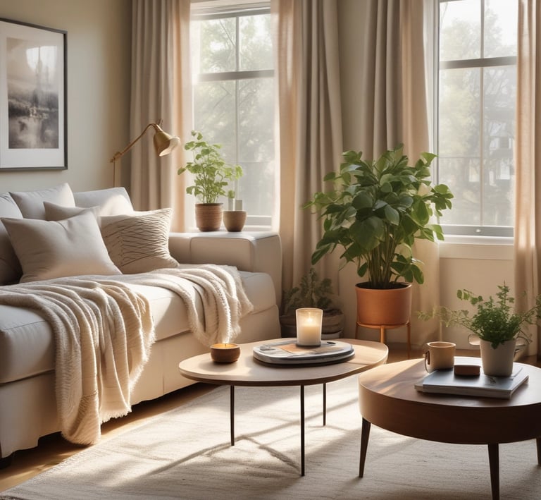 A cozy reading nook with soft pillows and a warm blanket.