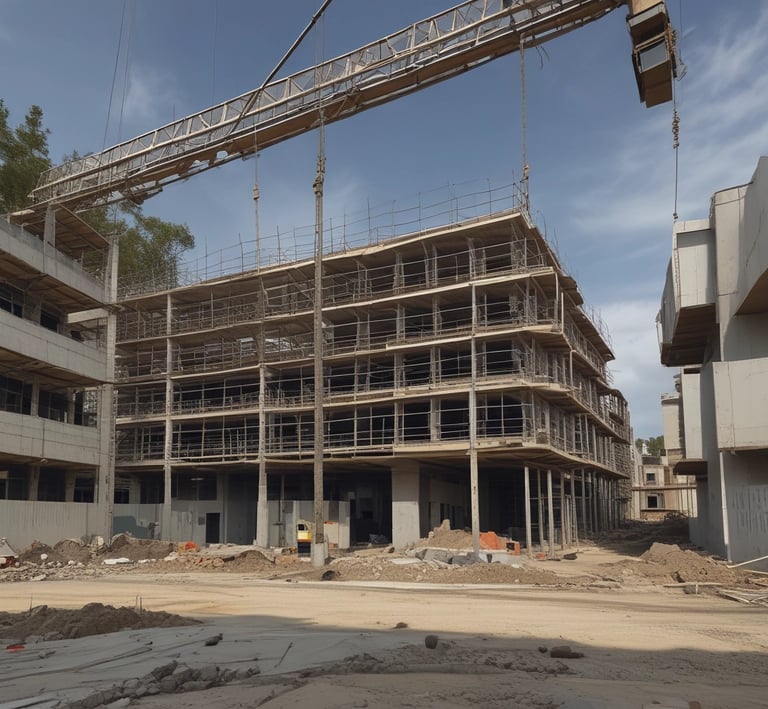 Workers collaborating on a building site.