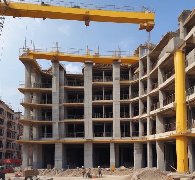 A completed residential building with modern design.