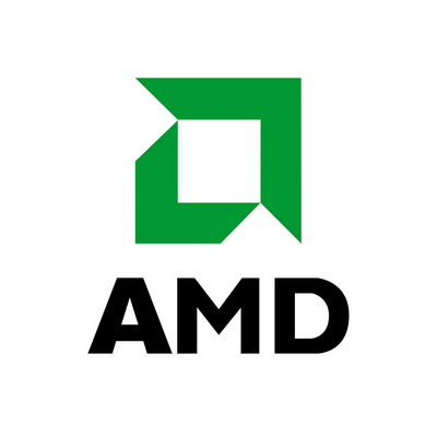 AMD official company logo featuring the green arrow icon and black bold text.