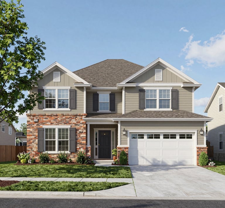 A building with a vibrant and large mural painted on its side, depicting a person spray painting with dynamic blue, orange, and white abstract designs. The scene is set on a clear day with a bright blue sky and fluffy clouds, surrounded by green trees and a quiet street.