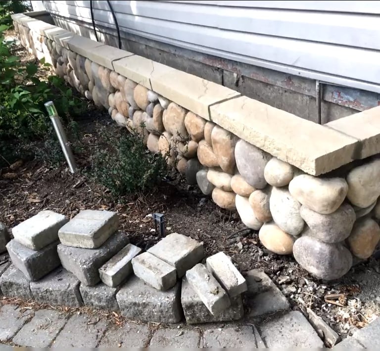 river rock retaining wall in nanaimo