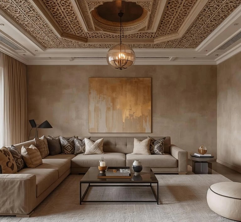 a living room with a couch and a table