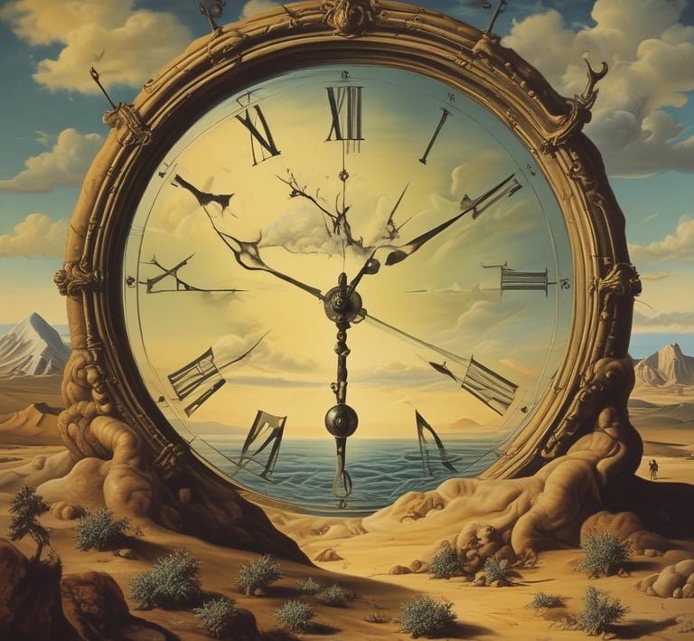 a clock on a desert with a sky background