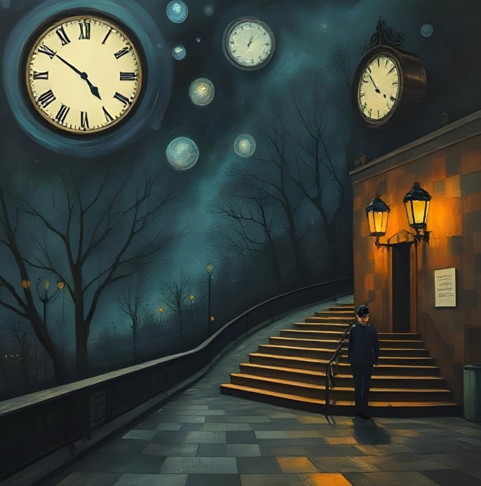 a man standing in front of a clock tower