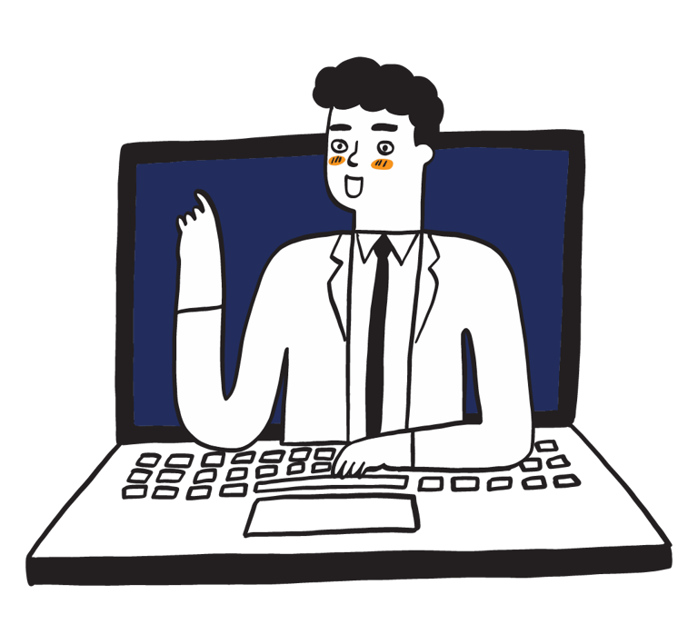 Ilustração de homem atendendo on-line