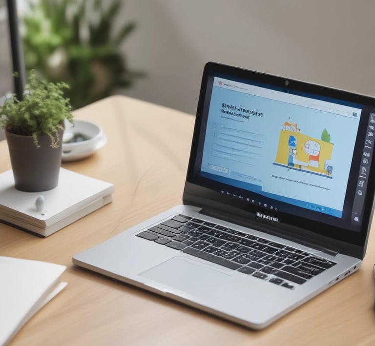 A laptop displaying a presentation slide with Spanish text about certificate distribution. Beside the laptop, there is a plastic bottle partially filled with water and a glass bottle. The setting appears to be a meeting or workshop environment.