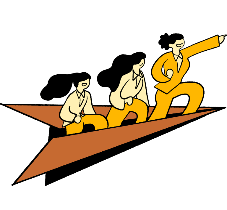 Illustration of three people flying