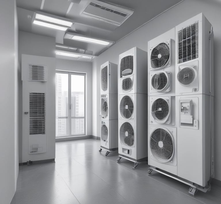 Technician installing a split air conditioning unit in a residential space.