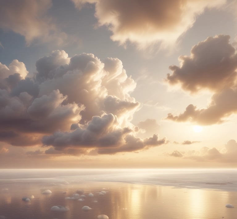 Close-up of hands gently placing rose quartz crystals on a white marble surface with a faint golden glow surrounding them.