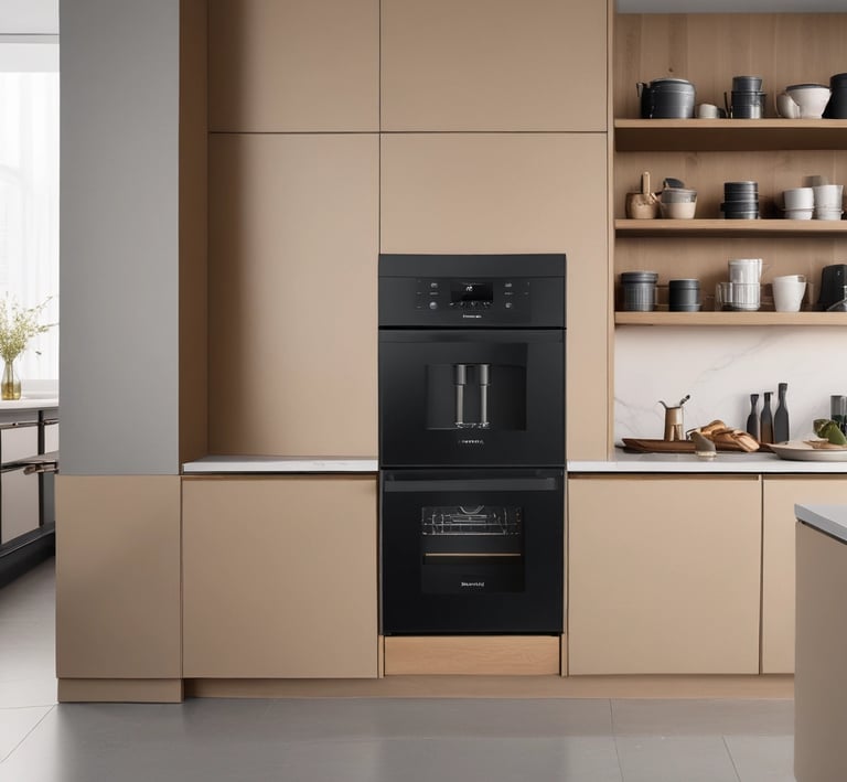 Elegant Miele dishwasher door slightly open, showing interior racks.