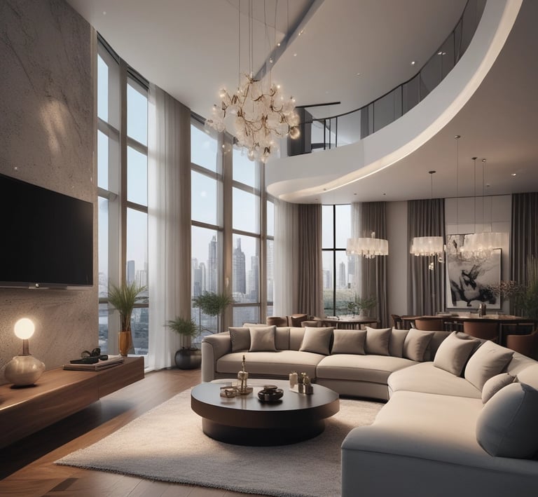 A sleek modern house with clean lines, large glass windows, and minimalist landscaping.