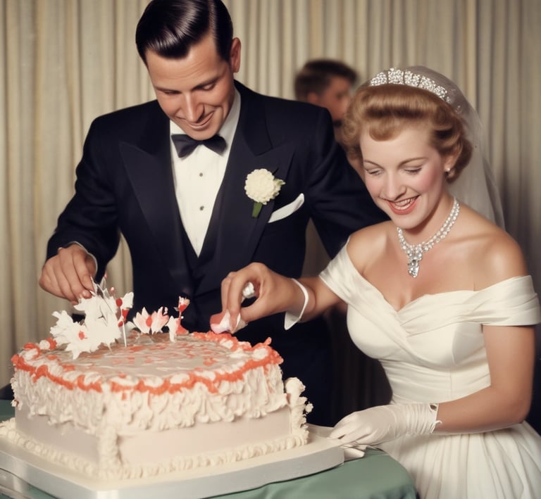 A family watching a digital slideshow of their restored photos on a living room TV.