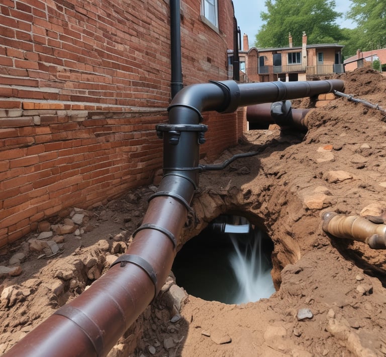 Worker urgently unclogging a blocked drain with professional tools at night.