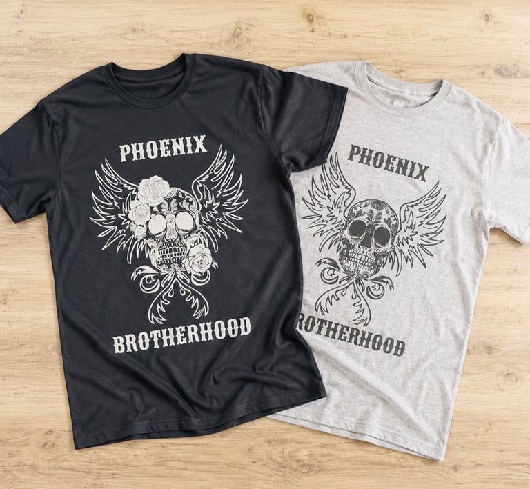 Playera negra y gris con clavera de Phoenix Brotherhood