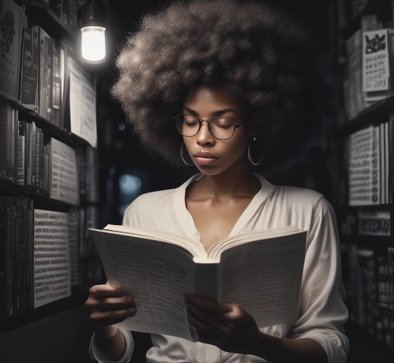 A silhouette of the author mid-spoken word, framed by rich purple curtains and a subtle gold glow.