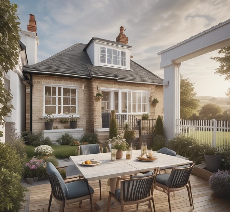 Finished exterior of a new build home with fresh paint, windows, and landscaping complete.