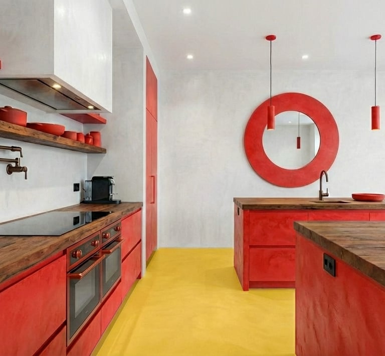 A modern kitchen, finished internally with microcement