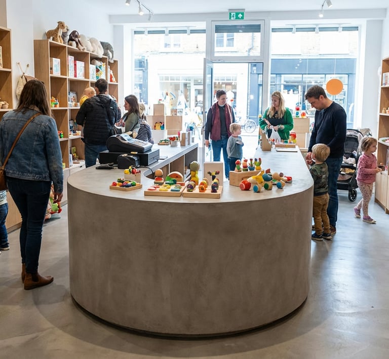 One in a modern children's toy store applied with microcement