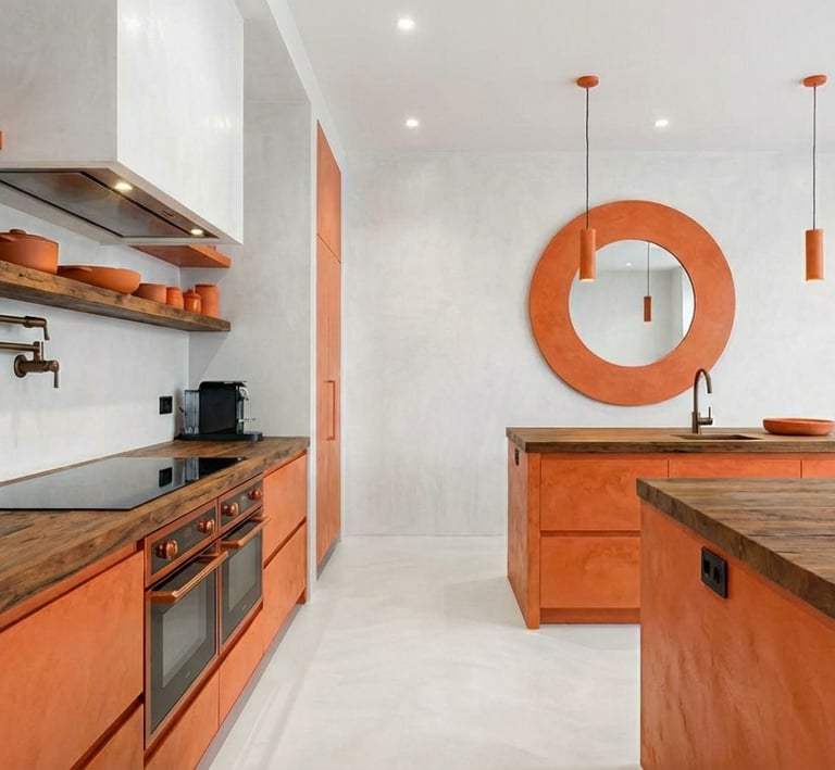 A modern kitchen, finished internally with microcement