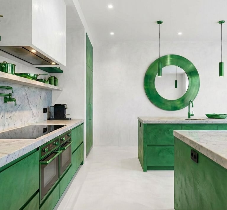 A modern kitchen, finished internally with microcement