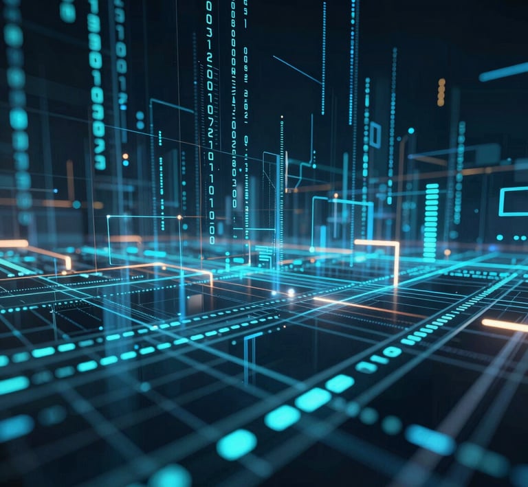 An animated mesh network diagram illustrating AI bot clusters communicating seamlessly.
