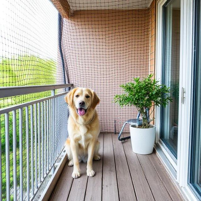Close-up of a sturdy pet safety net installed on a Mumbai apartment window, sunlight filtering throu