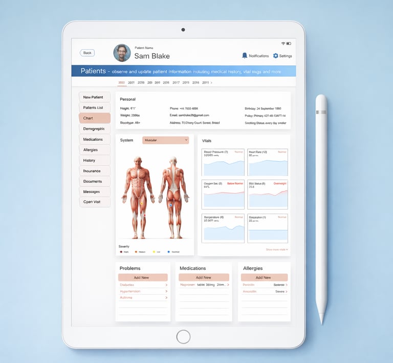An electronic health record displaying a patients data