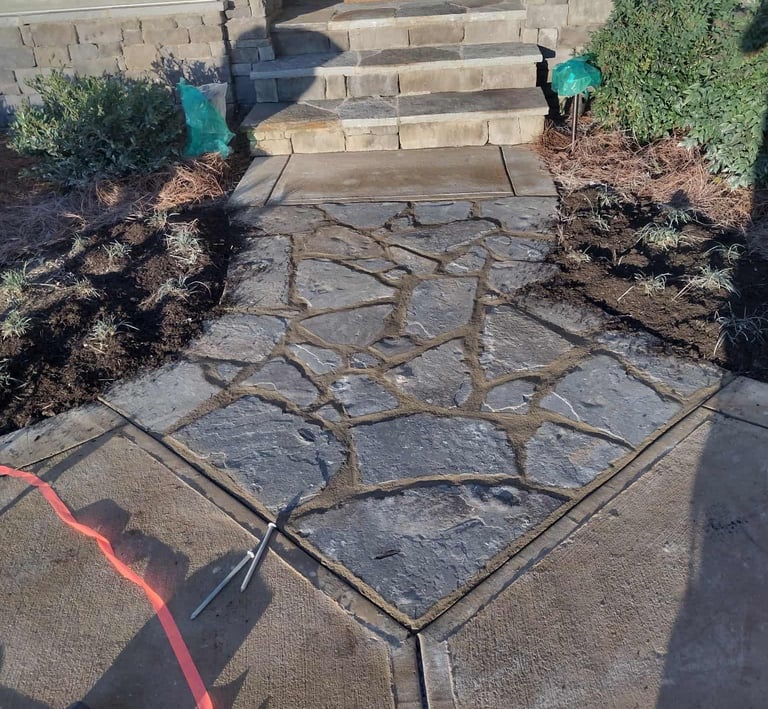 flagstone medallion joining concrete