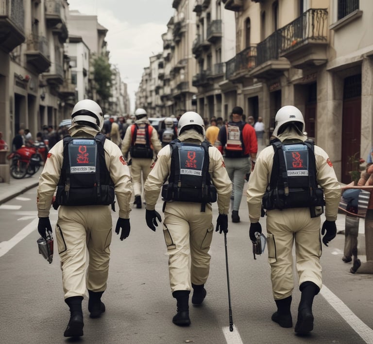 Close-up of hands preparing medical supplies and tools for an urgent intervention.