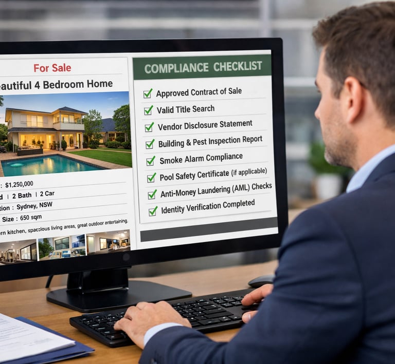 Real estate agent inspecting compliance checklist before listing the property in Australia