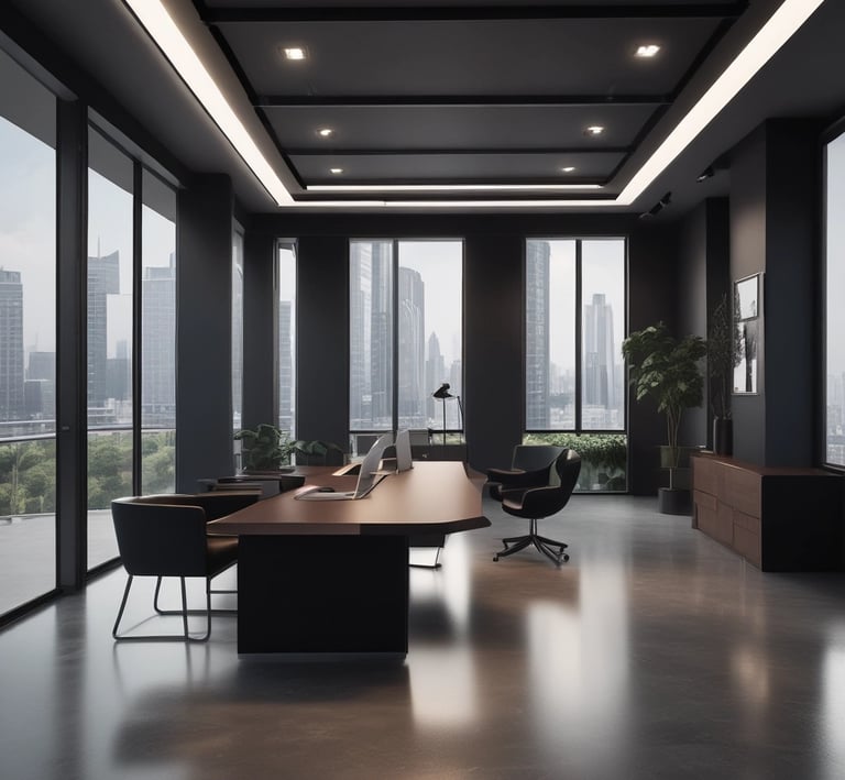 Interior of a high-end apartment with minimalist design and golden accents