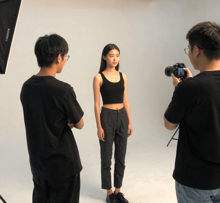 A cinematic frame from a stylish promotional video featuring bold lighting and colors.